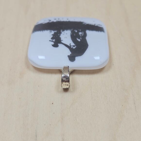 Silhouette Pendant Man & Boy on Bikes Signed 1.5" square Bicyclist Dad Son Eva - Picture 5 of 7